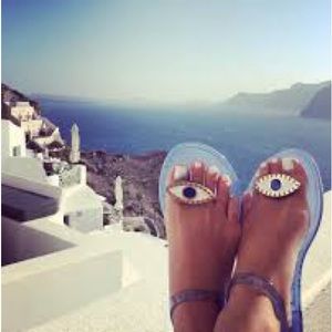 Evil eye jelly sandals